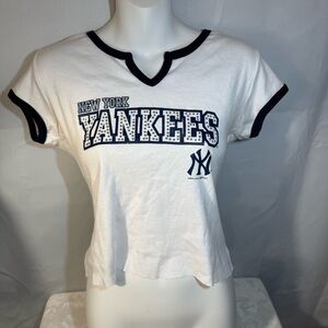 NY Yankees Rhinestone Logo Ringer Tee | MLB Genuine Merchandise | L